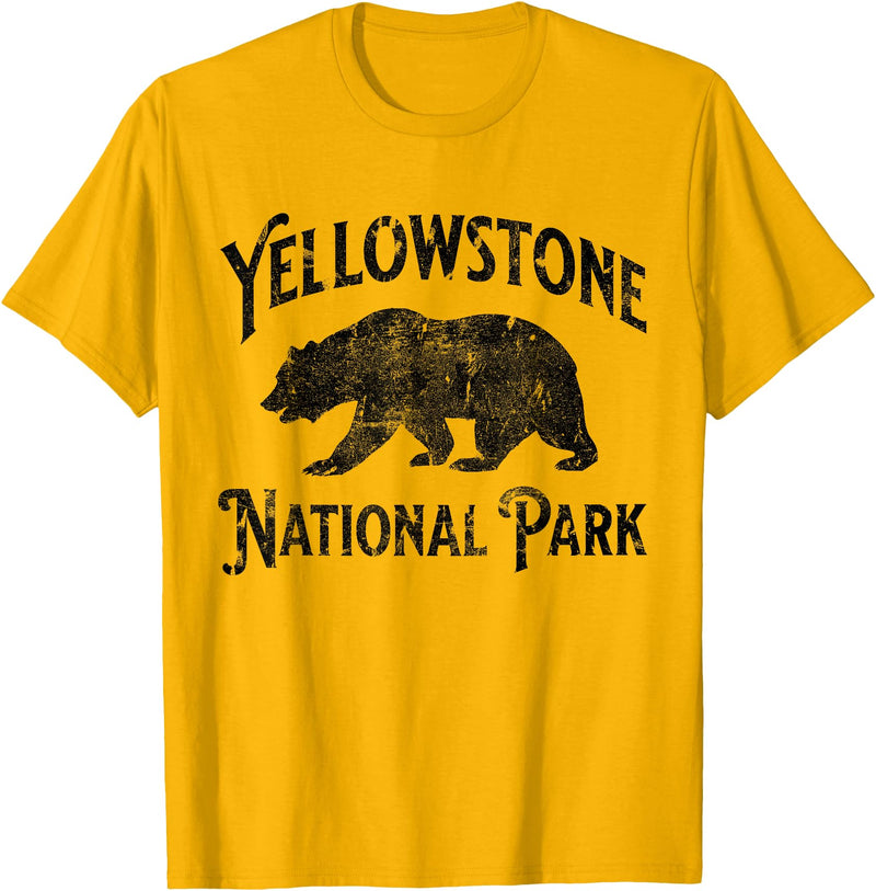 Yellowstone National Park Wyoming USA Outdoor Yellowstone National Park Bear Nature Hike Outdoors Vintage T-Shirt - Golden Yellow