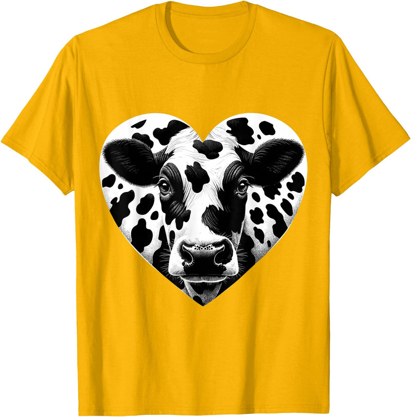 Humorous Gifts for Cow Farmer Cow Print Heart Cow Farmer Girl T-Shirt - Golden Yellow