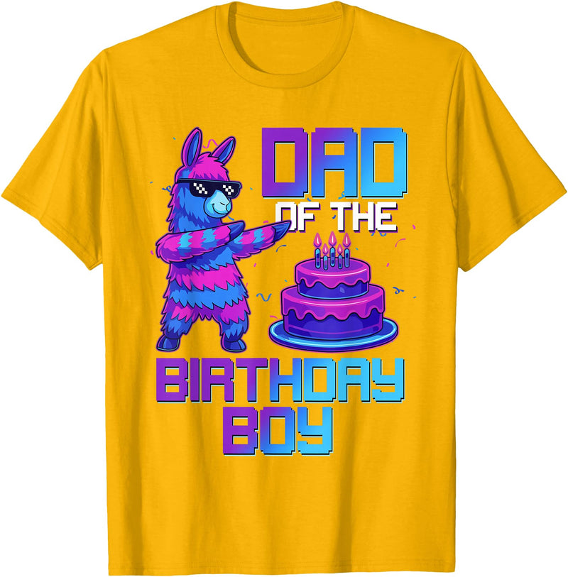 Llama Pinata Birthday Family Bday Party Decoration Daddy of Birthday Boy Llama Pinata Party Family Matching T-Shirt - Golden Yellow