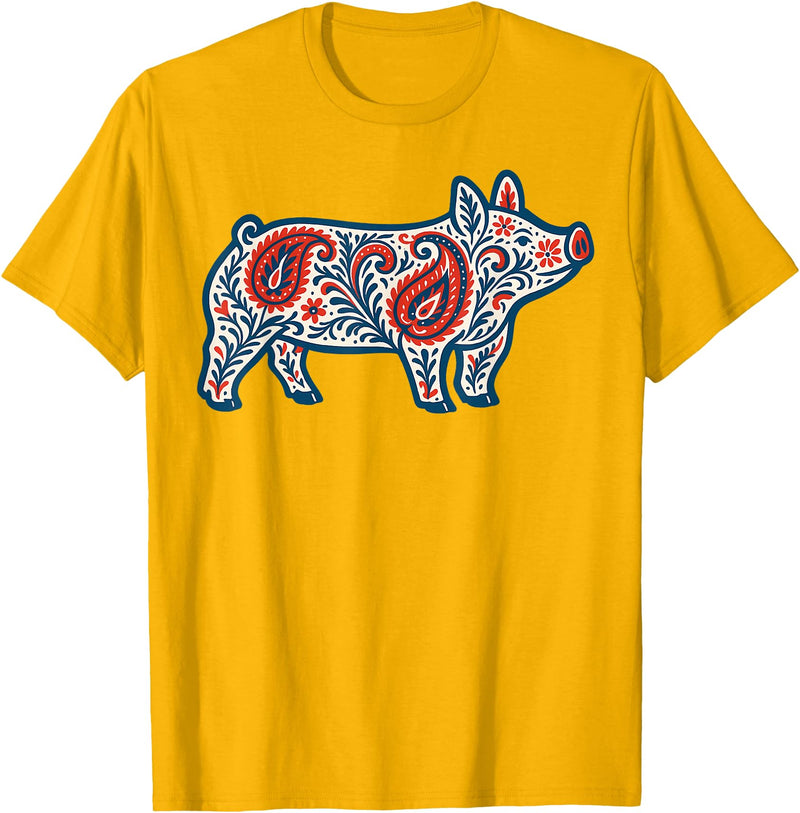 Aztec Show Pig Livestock Animal Lover Aztec Show Pig Livestock Pig Breeder Stock Show Mom Pig T-Shirt - Golden Yellow