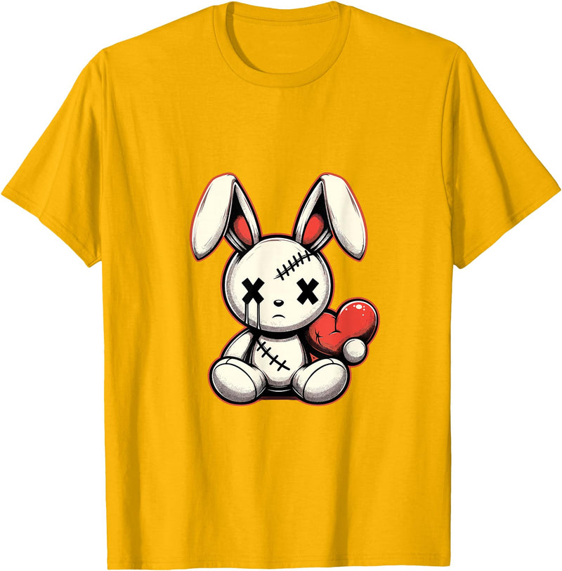 Heartfelt Voodoo Bunny Stitched Rabbit Gothic T-Shirt in Golden Yellow