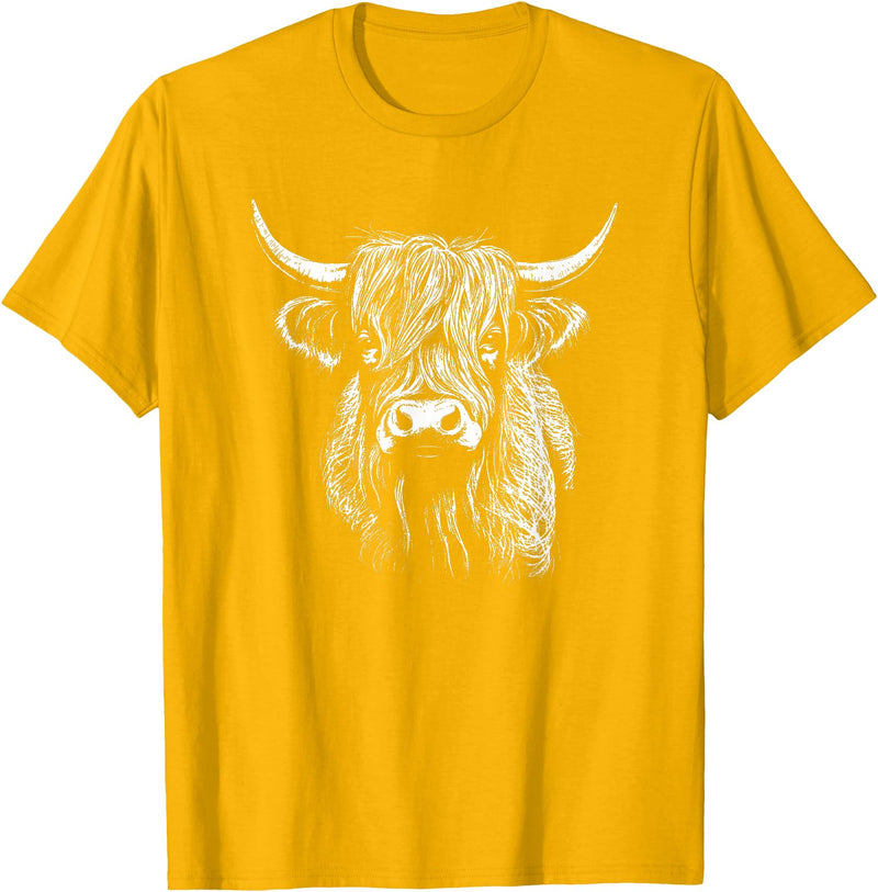 Scottish Highland Cattle Cow Merch Scottish Highland Cattle Cow Drawing T-Shirt - Golden Yellow