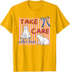 Last day of School Teacher Team Tee Pink Striped Take Care Polar Bear End of Year Teacher Team T-Shirt - Golden Yellow