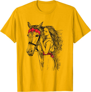 Horse Lover Novelties By SL Horse Bandana For Horse Girls Horseback Riding For Women T-Shirt - Golden Yellow