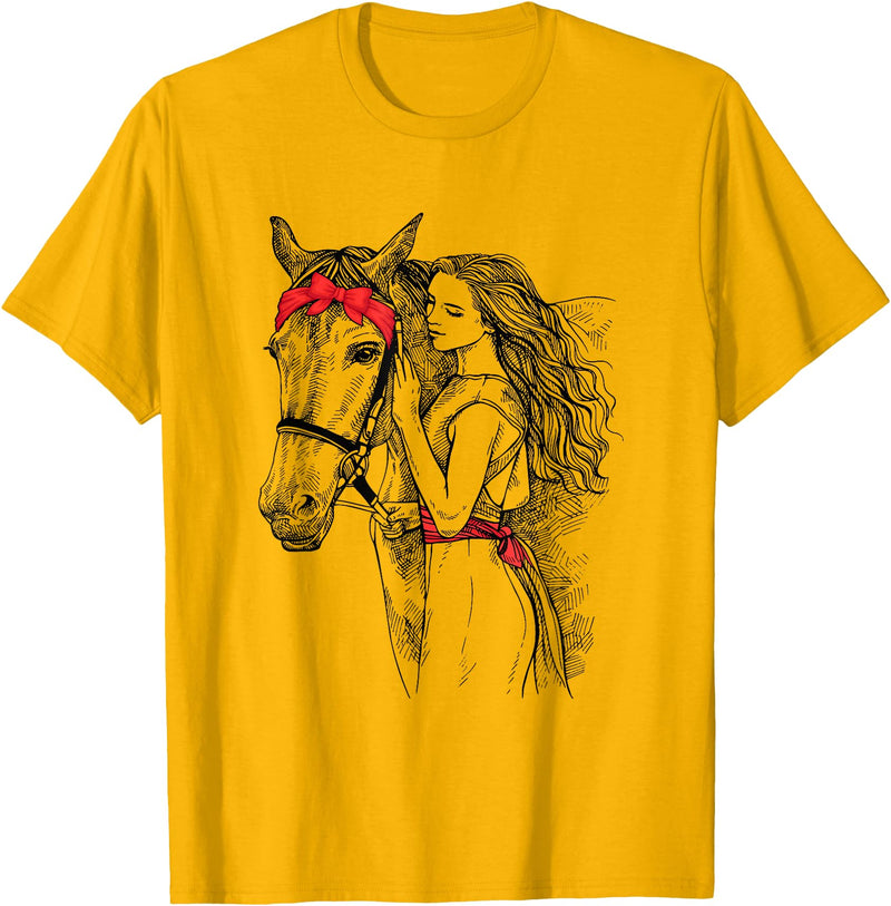 Horse Lover Novelties By SL Horse Bandana For Horse Girls Horseback Riding For Women T-Shirt - Golden Yellow