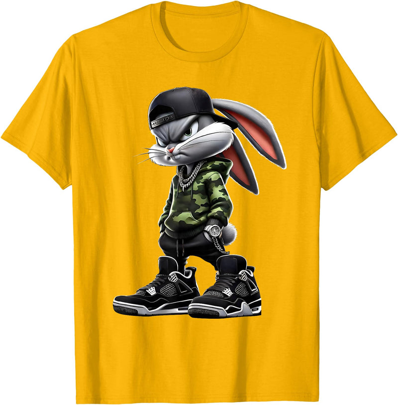 Cool Funny Bunny Rabbit Lovers Happy Easter Retro Trendy T-Shirt in Golden Yellow
