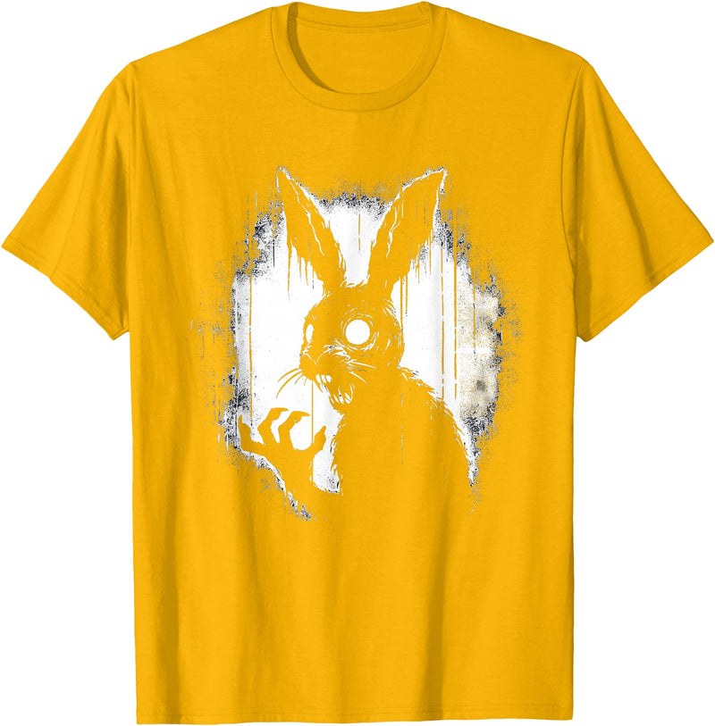 Scary Goth Rabbit, Horror Rabbit, Weirdcore Rabbit T-Shirt in Golden Yellow