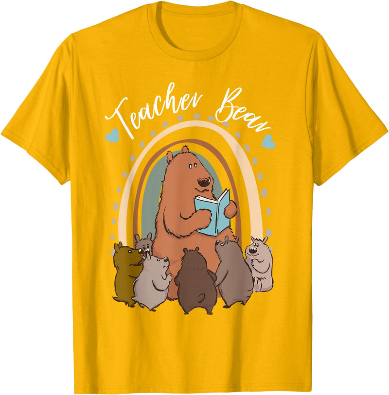 Thank You Teacher Appreciation Gifts Teacher Bear Reading Appreciation Teacher Graphic T-Shirt - Golden Yellow