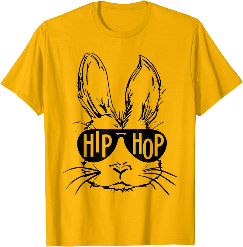 Hip Hop Bunny with Sunglasses Easter Hippity Rabbit Funny T-Shirt in Golden Yellow