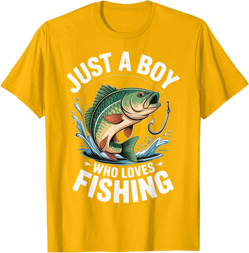 Boy Fishing Fisher Angler Kid Just A Boy Who Loves Fishing T-Shirt - Golden Yellow