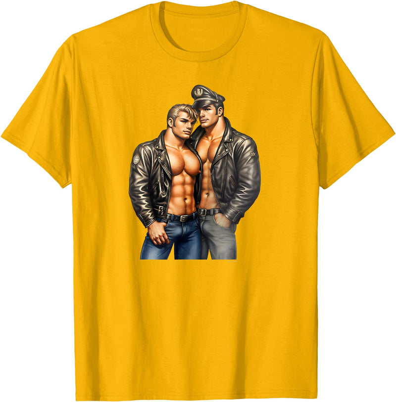 Vintage Gay Bear Pride & Dom Queer Top Dom Gay Leather Biker Gay Pride Daddy Bear Mustache T-Shirt - Golden Yellow