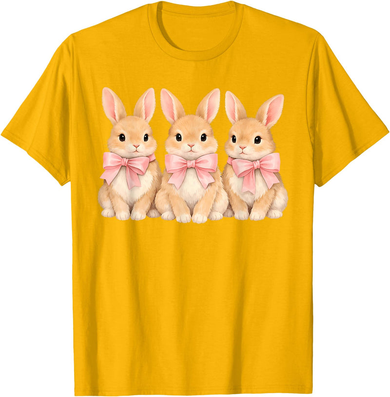 Retro Bunny Coquette Bow Rabbit Easter Women Teen Girls T-Shirt in Golden Yellow