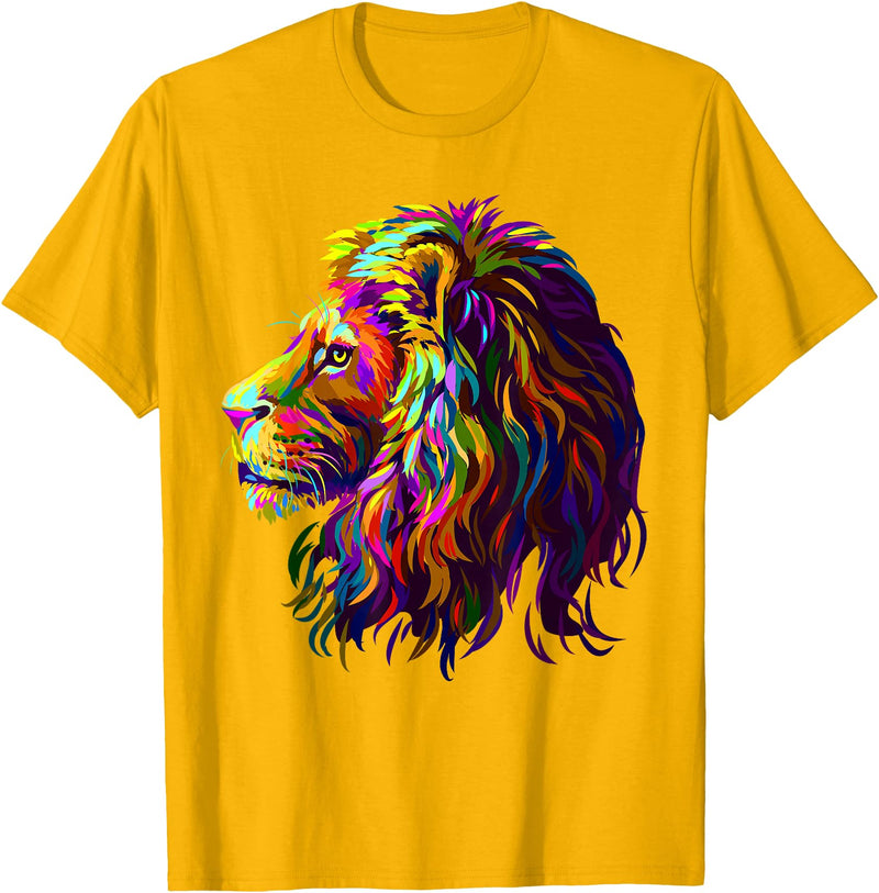 Lion Artistic For Men Women Kids Colorful Lion Head Design Pop Art Style T-Shirt - Golden Yellow