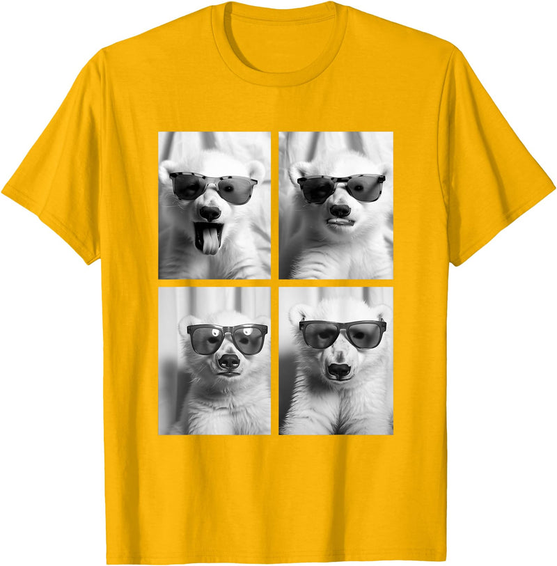 Funny Animal Photography Clothing Co. Baby Polar Bears with Sunglasses Cute Bear Cubs Photo Booth T-Shirt - Golden Yellow