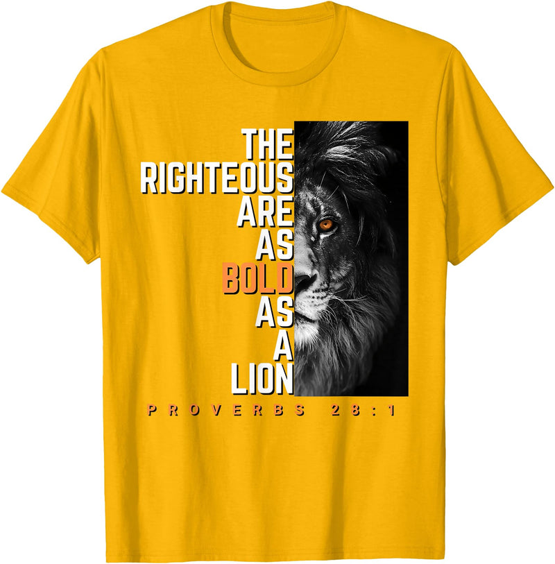Funny The Righteous Are As Bold As A Lion Bible Verse T-Shirt - Golden Yellow