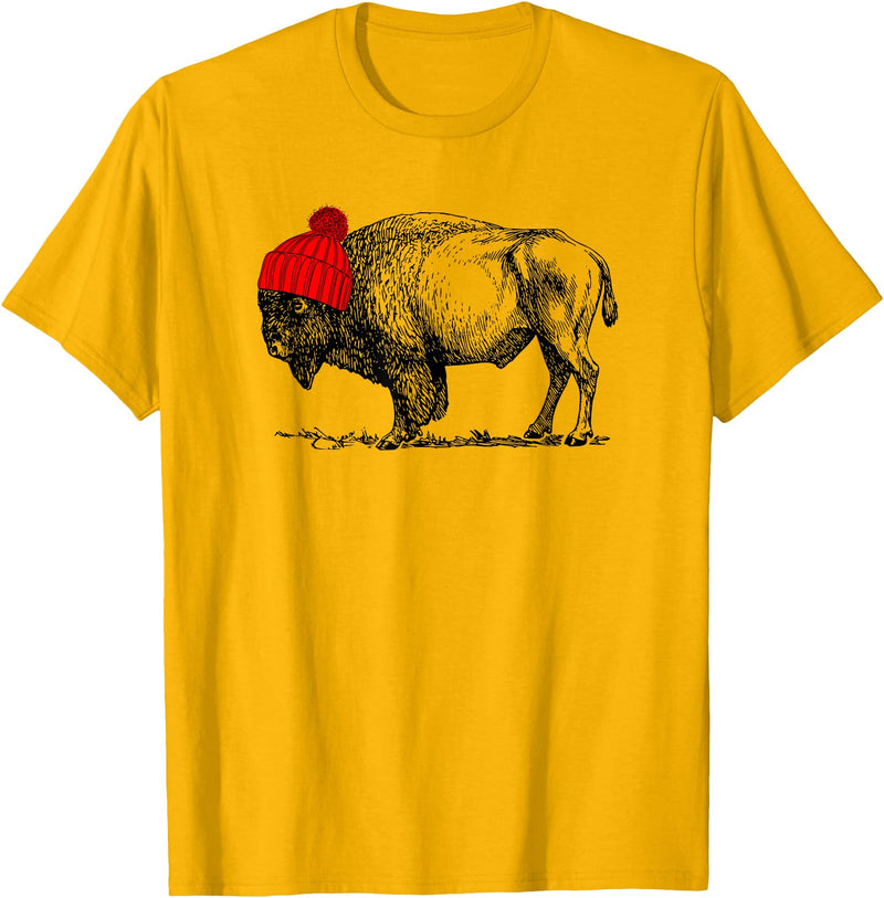 Buffalo Beanie Buffalo Wearing a Beanie Stocking Hat T-Shirt T-Shirt - Golden Yellow