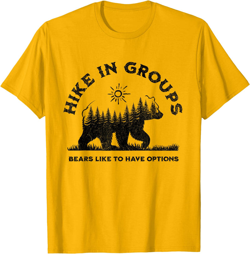 Hiking Bear Apparel Hike in Groups Bears Like to Have Options Funny Camping T-Shirt - Golden Yellow