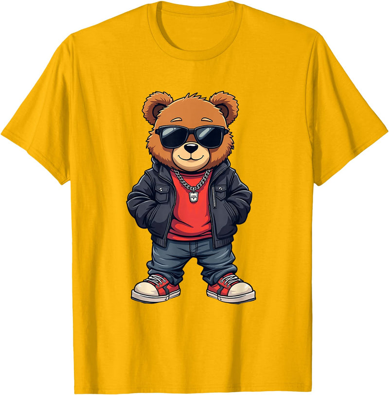 GRAKIMO Cool Teddy Bear Graphic Men Women Boy Girl Kids T-Shirt - Golden Yellow
