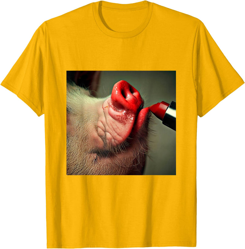 Special Lipstick Gifts Lipstick on a Pig Slogan T-Shirt - Golden Yellow