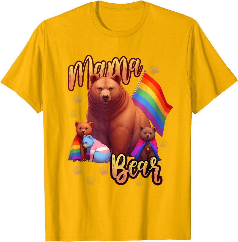 Mom Hugs Proud Mama Mom Bear LGBT Gay Pride LGBTQ Flag T-Shirt - Golden Yellow