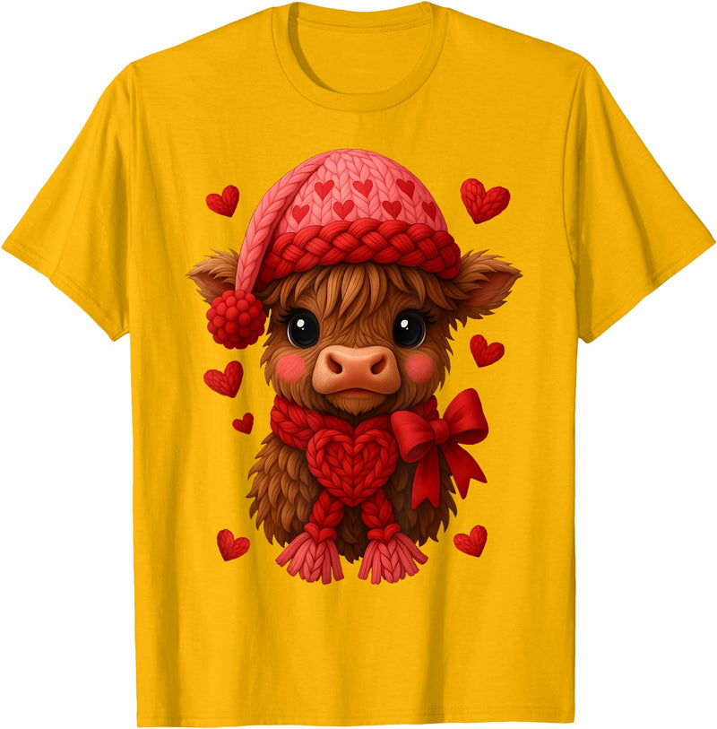 Coquette Bow Highland Cow Valentine Women Girls. Highland Cow Valentines Day Funny Hearts Valentine Cow Women T-Shirt -