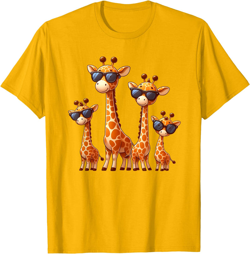 Zoo Family Funny Giraffe Animal Lovers Gifts Giraffe Family Sunglasses Safari Zoo Lover Cartoon Giraffes T-Shirt - Golden Yellow