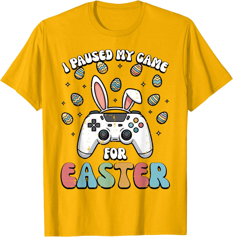 Paused My Game for Easter Funny Gaming Gamer Men Boys Kids T-Shirt in Golden Yellow