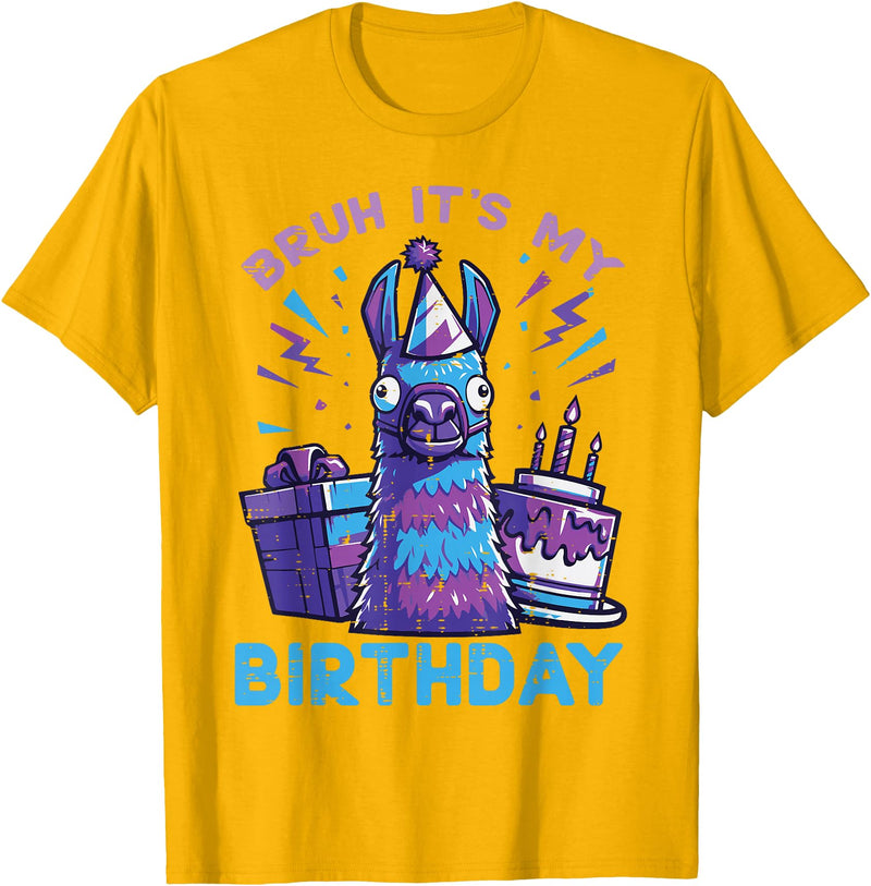 Birthday Party Shirts For Men Women Kids Bruh Its My Birthday Llama Pinata Bday Party Men Women Kids T-Shirt - Golden Yellow