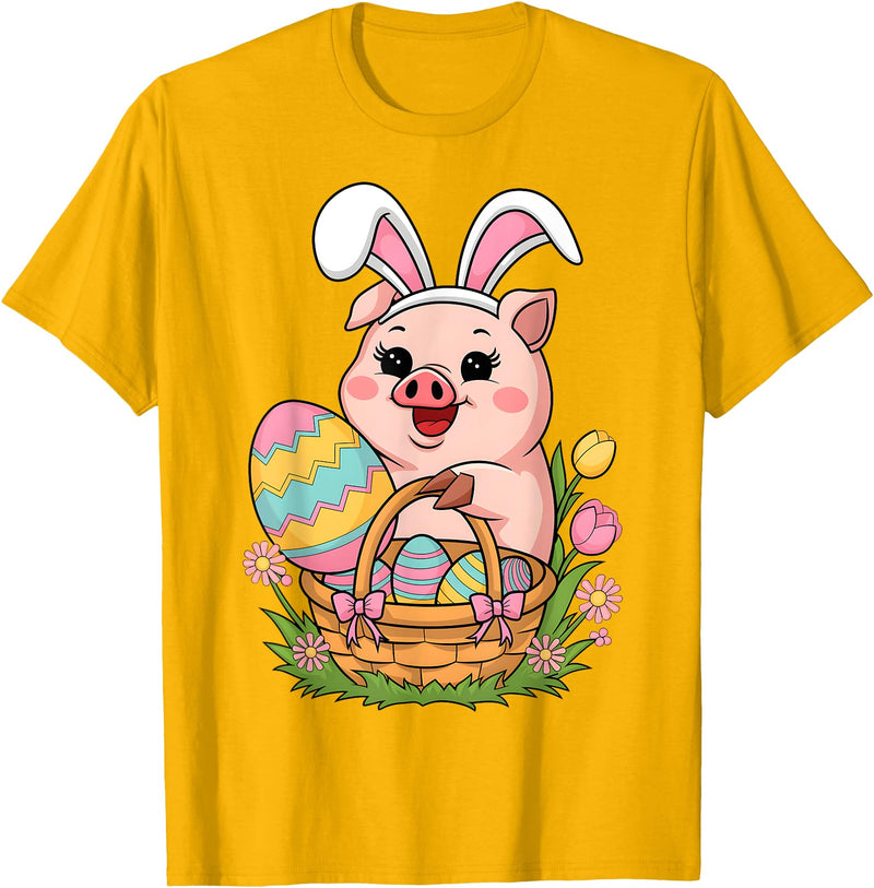Happy Easter Pig Animal Happy Easter Women Girls Kids Easter Egg Basket Easter Pig T-Shirt - Golden Yellow