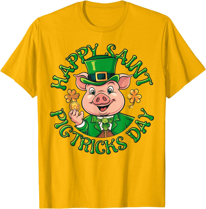 Funny Saint Patricks Day Happy Saint Pigtricks Day St Patricks Pig Leprechaun Funny T-Shirt - Golden Yellow