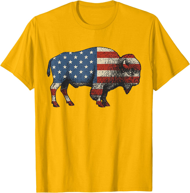 Bison American Buffalo Gifts & Apparel Stuff Bison USA American Flag Patriotic United States T-Shirt - Golden Yellow