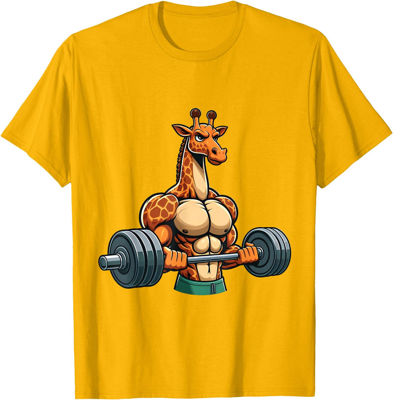 Giraffe Lovers Weightlifting Bodybuilder Gym Funny Giraffe Gym Weightlifting Fitness Workout Deadlift T-Shirt - Golden Yellow
