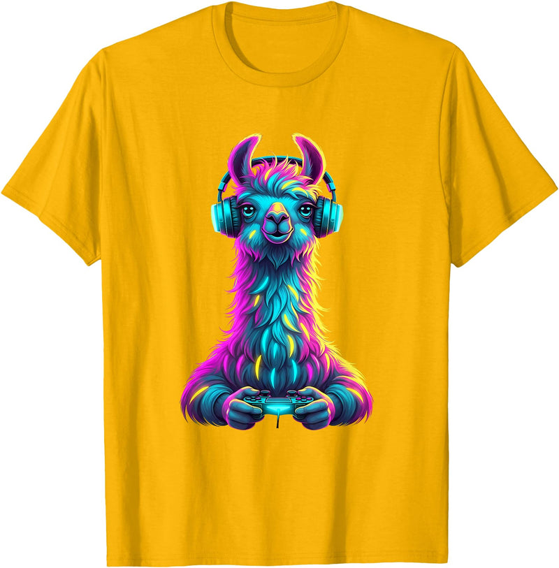 Llama Gamer Lovers Animal Men Women Kids Llama Gaming Animal Video Games Funny Llama T-Shirt - Golden Yellow