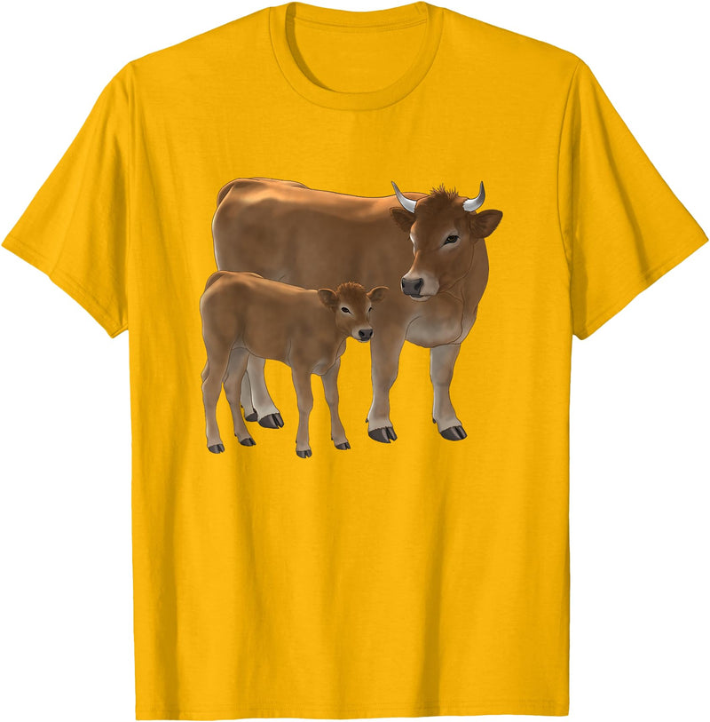Bauernhof-Tiere von CSForest Aubrac Cow and Aubrac Calf Cattle Farm Animals T-Shirt - Golden Yellow