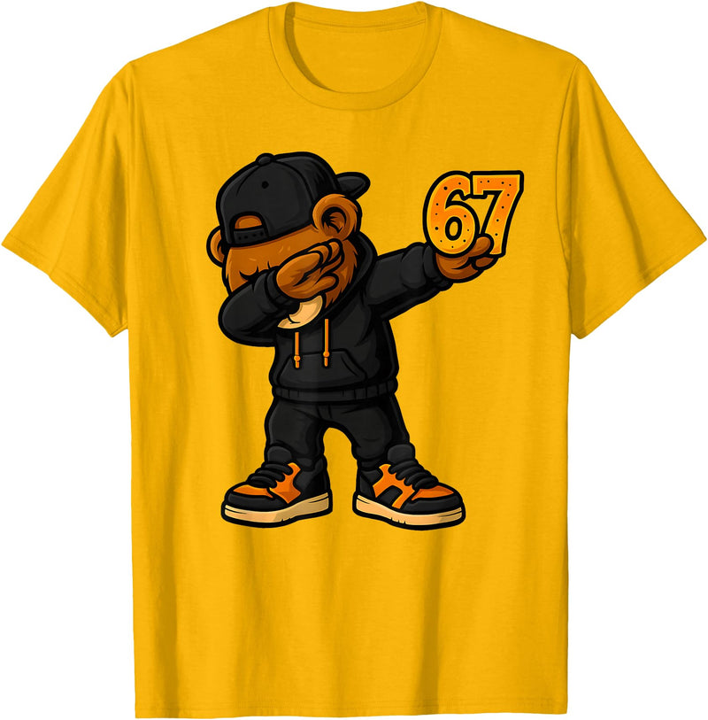 Funny Hip Hop Teddy Bear Six Seven Meme Designs Dabbing Teddy Bear 67 Meme Funny Brainrot Hip Hop Kids Boys T-Shirt - Golden Yellow