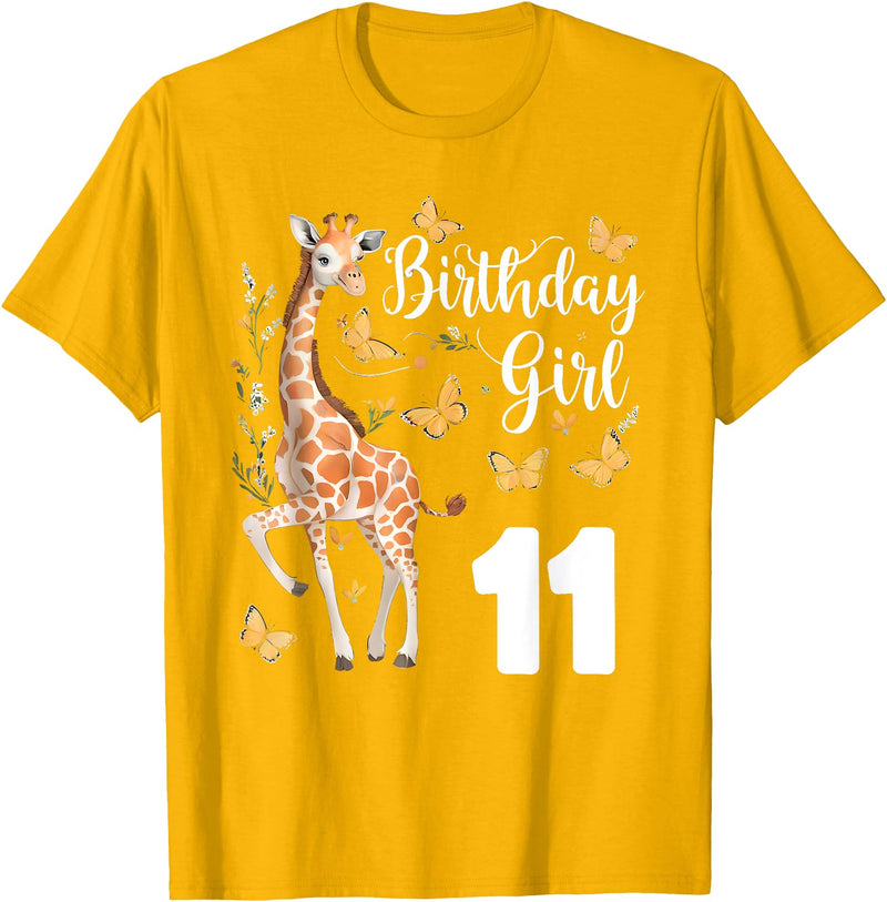 Giraffe Birthday Party by LazyPanda Giraffe 11th Birthday Girl 11 Years Old Giraffe Lover T-Shirt - Golden Yellow