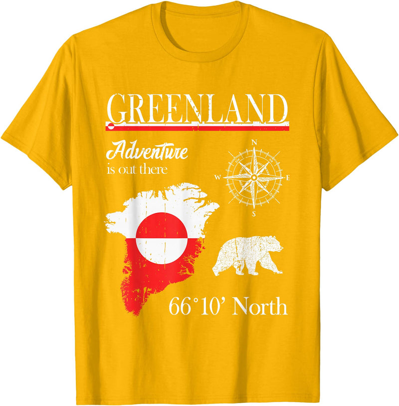 Greenland Nordic Hiking Camper Polar Circle Greenland - Adventure is Out There - Greenland Flag T-Shirt - Golden Yellow