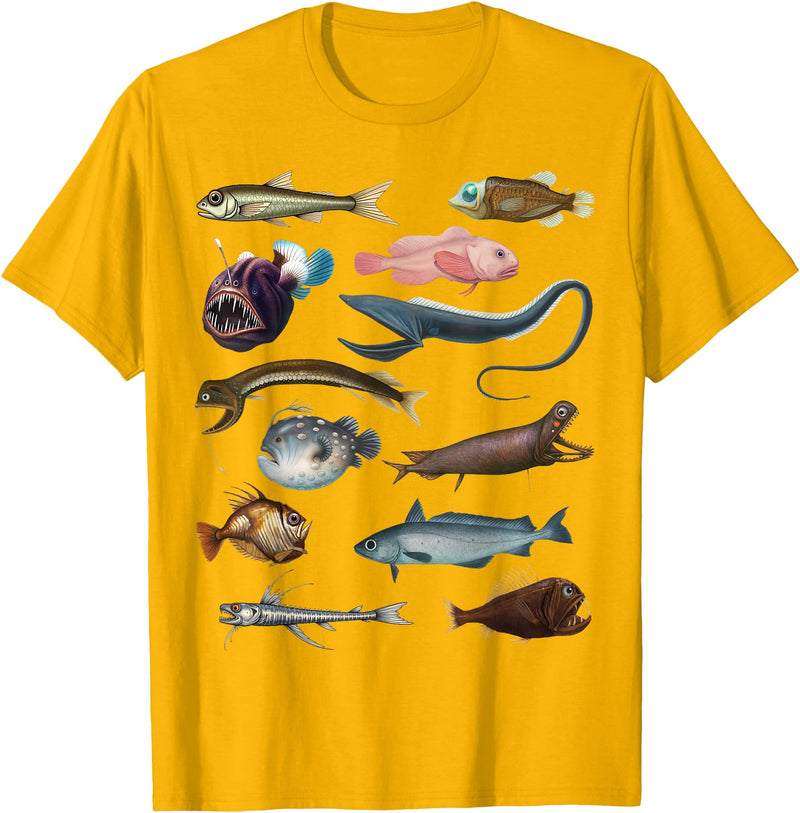 Educational Science Ideas Deep Sea Fish Ocean Biology & Marine Science Educational T-Shirt - Golden Yellow