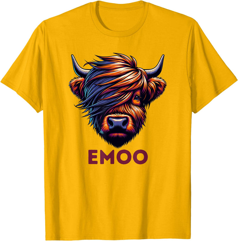 Emo Cow Cute Scottish Highland Emoo Grunge Men Women Music T-Shirt - Golden Yellow