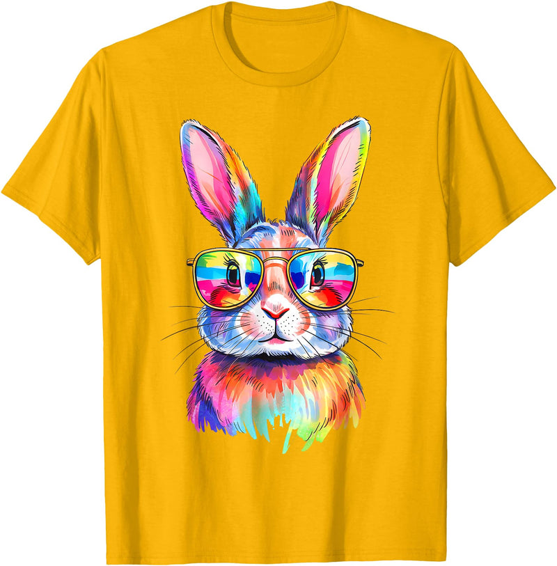Funny Bunny Easter Rabbit Sunglasses Tie Dye Men Women Kids T-Shirt in Golden Yellow