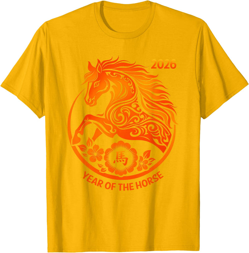 Horse Year 2026 Chinese New Year Gifts & Tees Horse Year Happy Chinese New Year 2026 Horse Year Design T-Shirt - Golden Yellow