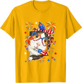 Rodent 4th Of July Costume Guinea Pig Sunglasses US Flag Bow Tie Fireworks 4th July T-Shirt - Golden Yellow