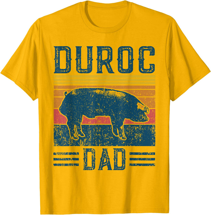 Retro Duroc Farmer Gift for Men Farming Breed - Vintage Duroc Pig Dad T-Shirt - Golden Yellow