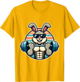 Happy Easter Bunny Rabbit Lifting Weights Training Muscular T-Shirt - Golden Yellow