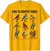 Birdwatching Identification Vintage Guide Birdwatching How to Identify Birds Vintage Guide Fans T-Shirt - Golden Yellow