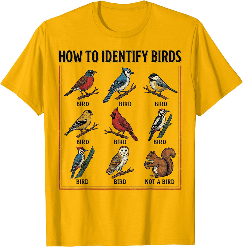 Birdwatching Identification Vintage Guide Birdwatching How to Identify Birds Vintage Guide Fans T-Shirt - Golden Yellow