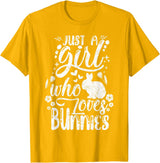 Funny Just a Girl Who Loves Bunnies Cute Rabbit Lover T-Shirt in Golden Yellow