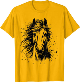 Horse Art For Men Women Kids Horse Portrait Equestrian Horseback Riding Horse Lover Unisex-Adults Kids T-Shirt Grey Small Classic Fit Crew Neck Short Sleeve - Golden Yellow