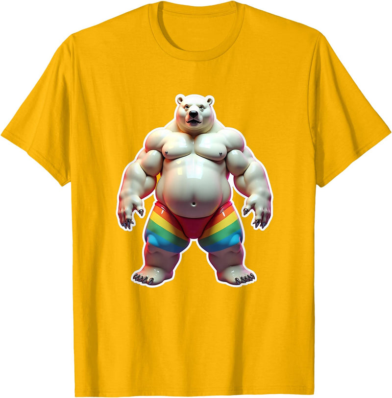Jay Moe Design "I Love Bears" Fun Gay Pride Vintage Rainbow T-Shirt - Golden Yellow
