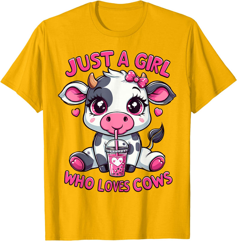 Cute Cow Lover Cow Just A Girl Who Loves Cows T-Shirt - Golden Yellow